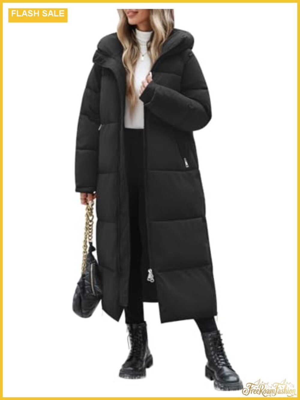 Women's Long Quilted Puffer Coat Hooded Water-Repellent Winter Jacket